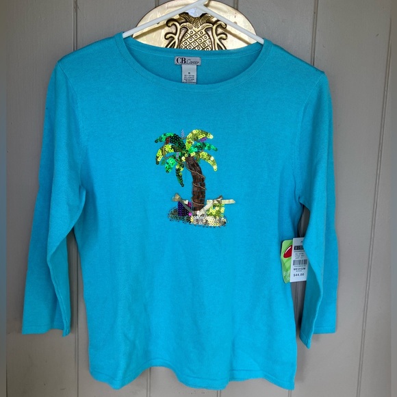 CB career blue palm tree Christmas top - Picture 4 of 7